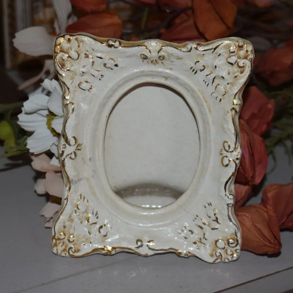 Antique Vintage Mini Ornate Porcelain Picture Frame Victorian Gothic Decor